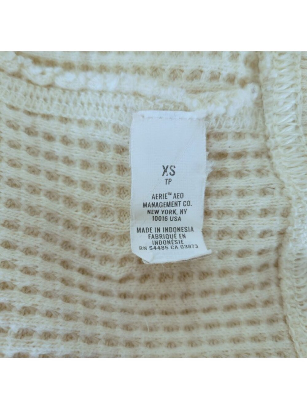 Aerie Beige Waffle Knit Oversized Pullover Thermal Top Woman's XS - Picture 4 of 5